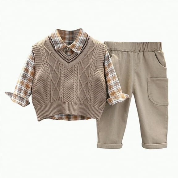 Futezty Toddler Boys Girls Clothes Fall Winter Outfit Sets, Baby Boy Girl Long Sleeve Crew Neck Checkered Plaid Elastic Waist 6M 1T 2T 3T 4T 5T 2 Piece Everyday