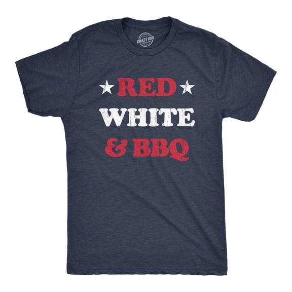 Mens Red White and BBQ T Shirt Funny Patriotic Barbecue Text Tee for Guys Graphic Tees