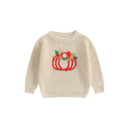 

Tsseiatte Baby Girls Boys Halloween Sweater Long Sleeve Flower Pumpkin Warm Knit Pullover Fall Winter Clothes