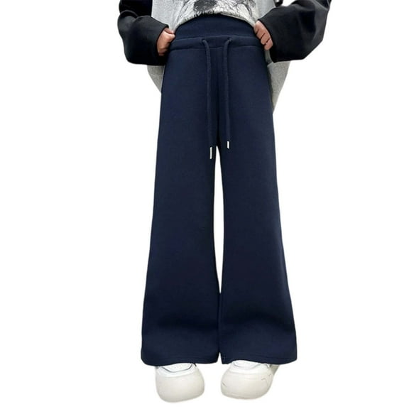 FYDUU Girls Casual Pants Autumn Fashion Trousers Elastic High Waisted Sweatpants School Uniform Slacks Loose Fit Comfortable Kids Bell Bottoms, Navy, 5-6 Years