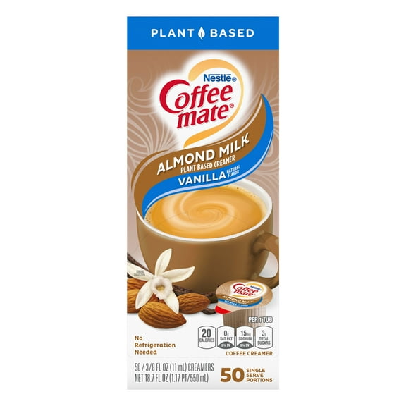 Coffee mate Plant Based Almond Milk Vanilla Non-Dairy Creamer, 0.375 fl oz, 50 Tubs