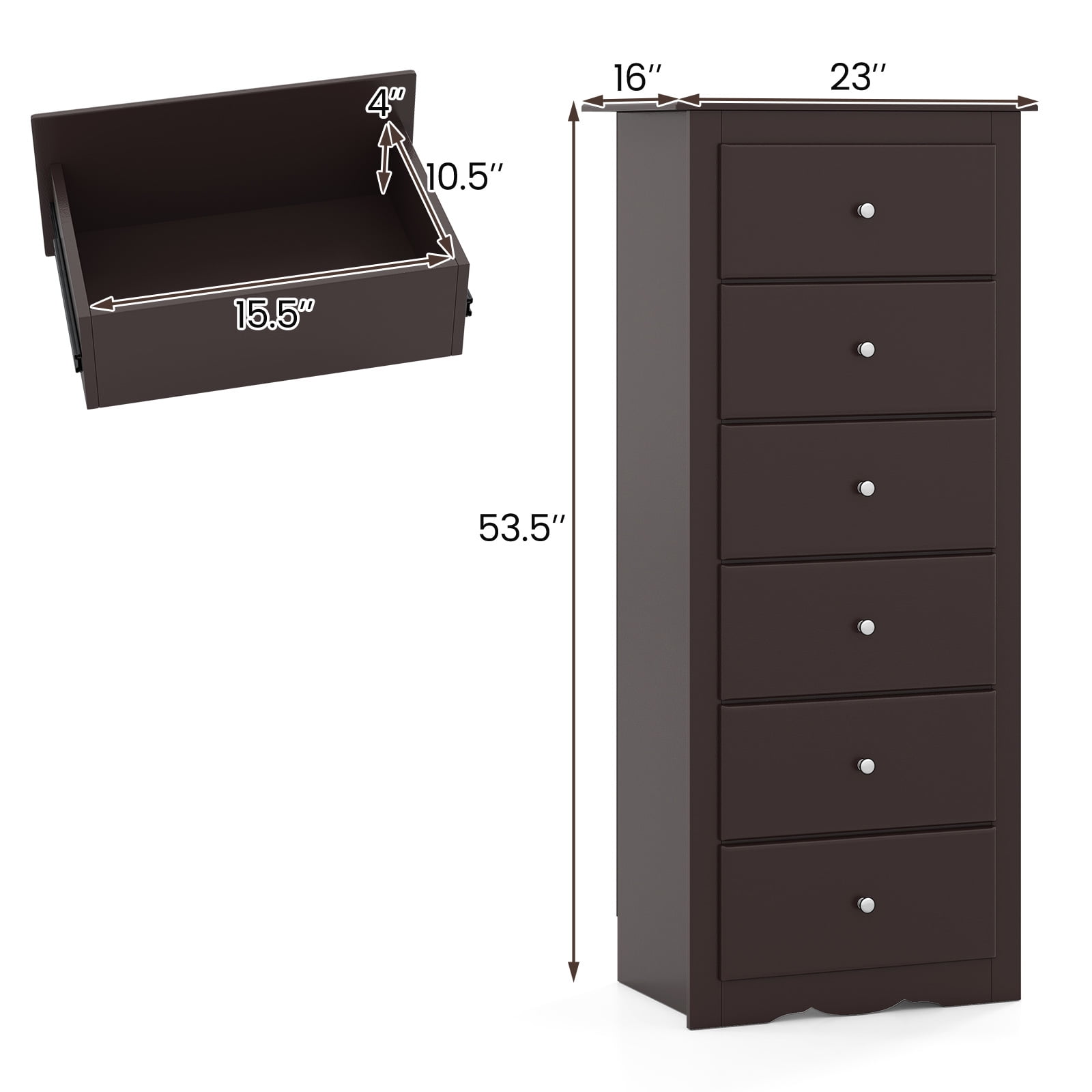 Giantex 6 Dresser Chest, Free Standing Wooden Storage Cabinet, Tall Dresser Clothes Organizer, Brown