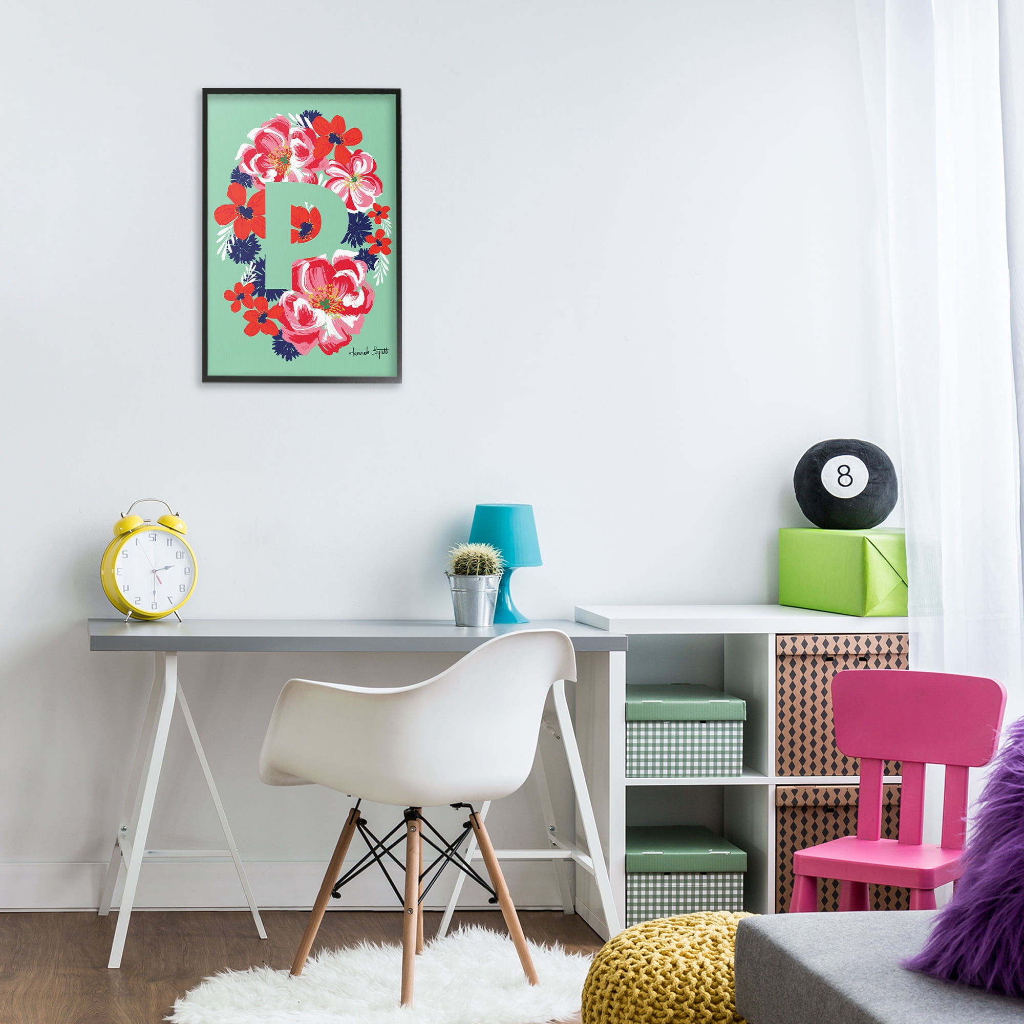Stupell Industries Floral Bloom Letter P Botanical & Floral Painting Black Framed Art Print Wall Art, 16 x 24