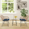 thumbnail image 3 of Patiojoy 3PCS Patio Rattan Furniture Set with Round Tempered Glass Top Table & 2 Rattan Armchairs Navy Cushions, 3 of 9