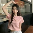 thumbnail image 5 of 2022 Cropped Navel Shirt Ruffle Top Blouses Strawberry Embroidery Shirts Short Sleeve Slim fit Tees Street Women Clothing, 5 of 6