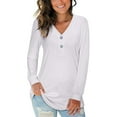 thumbnail image 2 of Yuannlog Women Tshirts Spring Solid Color V-Neck Buttons Down Causal Long Sleeve Loose T Shirts Daily Wear Tees Tops, 2 of 5