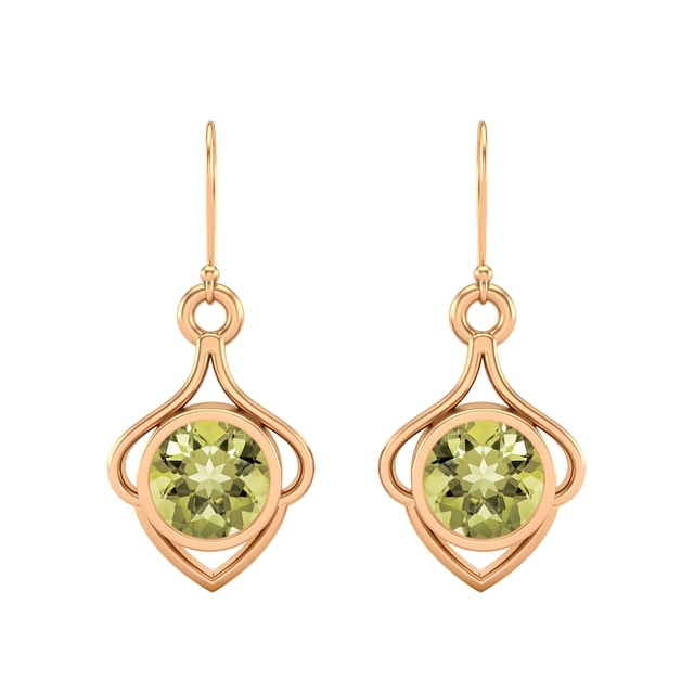 Boucles d'Oreilles de Fiançailles en Fil de Vermeil Rose Citron Quartz 925 Rond de 6mm