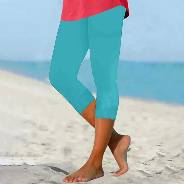 Staron Pantalon Capri pour Femmes Entraînement Confortable Extensible Léger Court Taille Haute Pantalon de Compression Mode Uni Doux Ajusté Leggings Capri