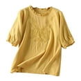 thumbnail image 2 of Women's Fashionable Casual Solid Color Cotton And Linen Top Shirt Button T Shirt, 2 of 5