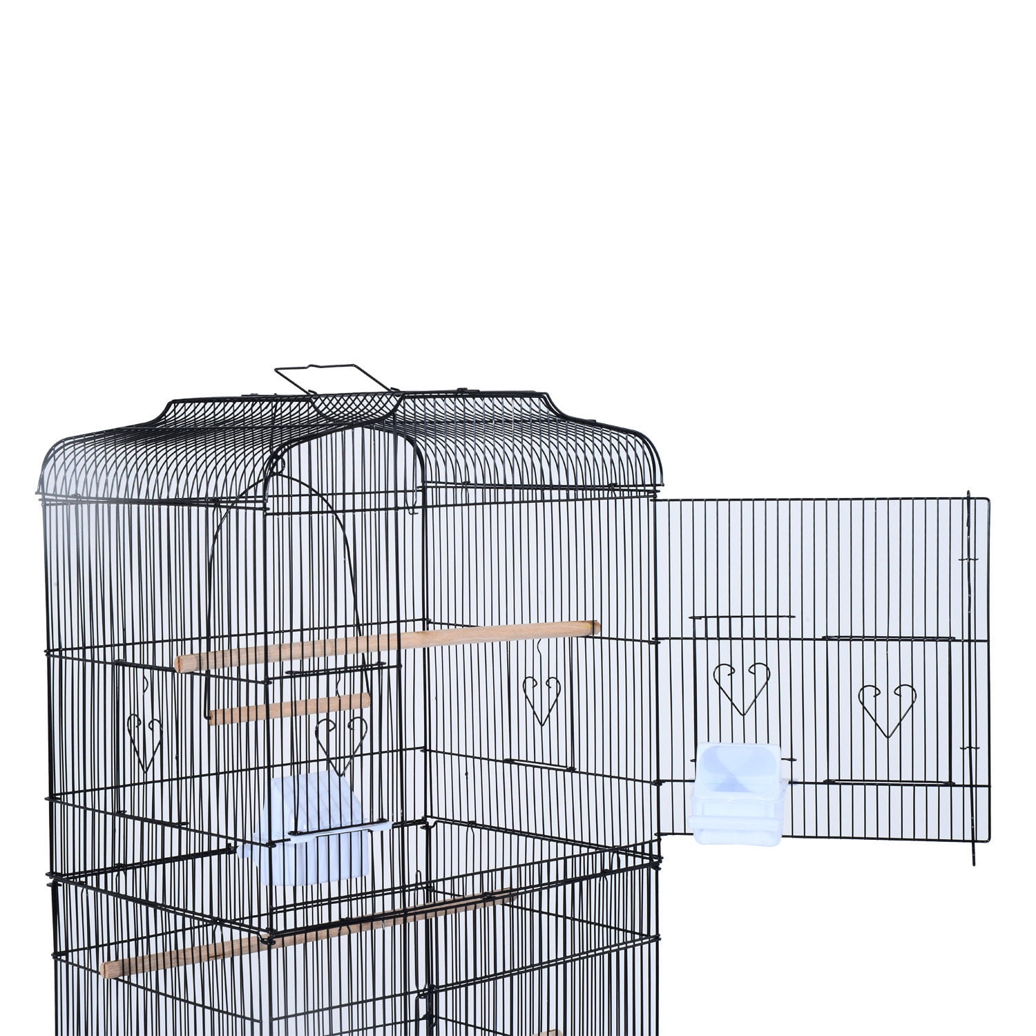 Storage Basket and Accessories PawHut 63 Metal Indoor Bird Cage Starter Kit with Detachable Rolling Stand