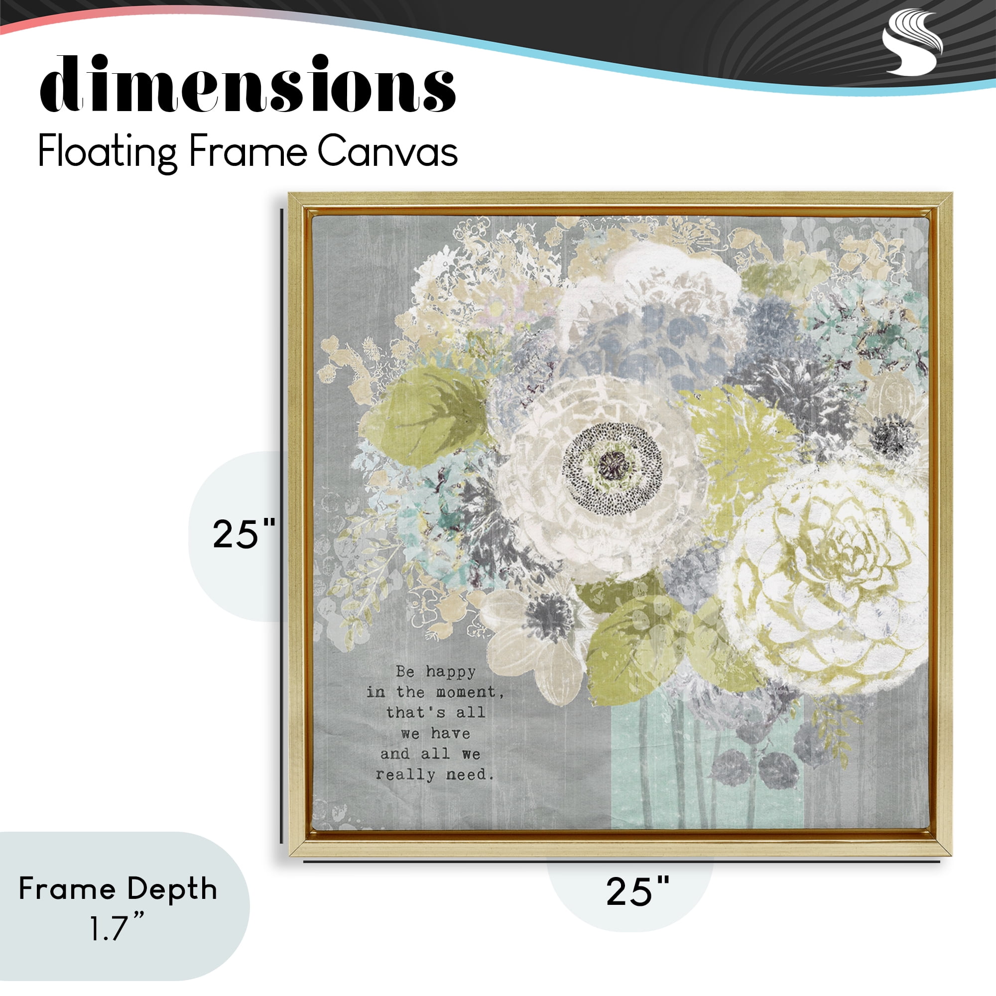 Stupell Industries Happy In The Moment Gold Framed Floater Canvas Wall Art, design by Suzanne Nicoll