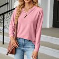thumbnail image 5 of qucoqpe Womens Long Sleeve Tops Pullover Casual Solid Loose Fit Lace V-Neck Contrast Split Tunics, 5 of 5