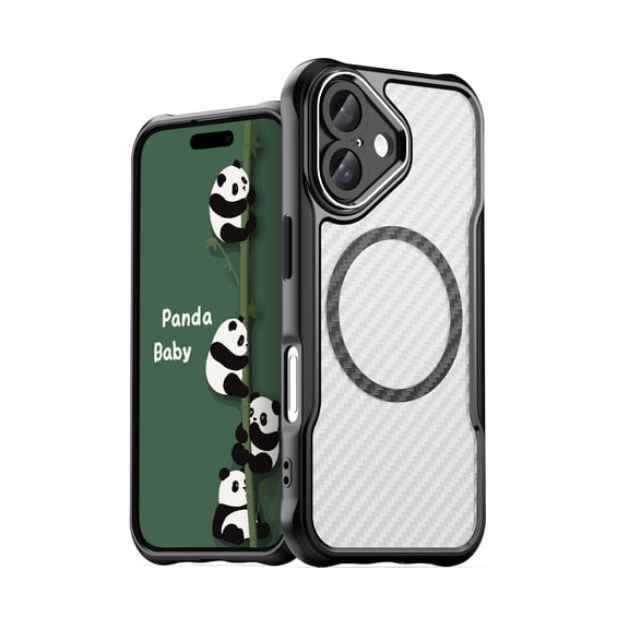 Panda Baby Magnetic Case for iPhone 16 Plus, Compatible with Magsafe, Translucent Matte Back Slim Shockproof Phone Cover (Black)