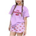 thumbnail image 2 of CYRBOKO Kids Girls Outfit Sets for Girls, Gift Elastic Waist Casual Summer T-shirts and Shorts Two-Piece Sets Purple Size 7-8 T, 2 of 5