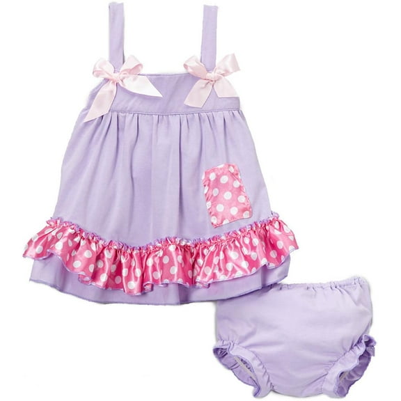Wenchoice Girl's Lavender Polka Dot Swing Top & Bloomers - S(6M-12M)
