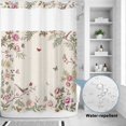 thumbnail image 3 of No Hook Shower Curtain, Pink Flowers Shower Curtains for Bathroom with See Through Top Window, Spring Floral Birds Elegant Botanical Rustic Waterproof & Washable Bath Curtain 60"x72", 3 of 9