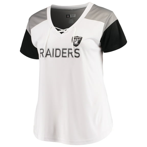 Women's Majestic White/Black Las Vegas Raiders Lace-Up V-Neck T-Shirt
