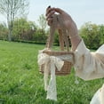 thumbnail image 6 of Handbag String Bags Girls Basket Tote Lace Bowknot Hand Bags Handmade Beach Rattan Bucket Bag, 6 of 7