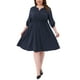 thumbnail image 1 of Vestidos de talla grande para mujer Agnes Orinda, con botones, cuello en V, mangas enrolladas, cintura elástica, vestido midi casual con bolsillo, 4X azul marino, 1 of 5