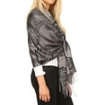 thumbnail image 3 of Sakkas Tessa Reversible Rose Brocade Warm Soft Scarf Wrap Stole with Fringe - Black - One Size Regular, 3 of 5