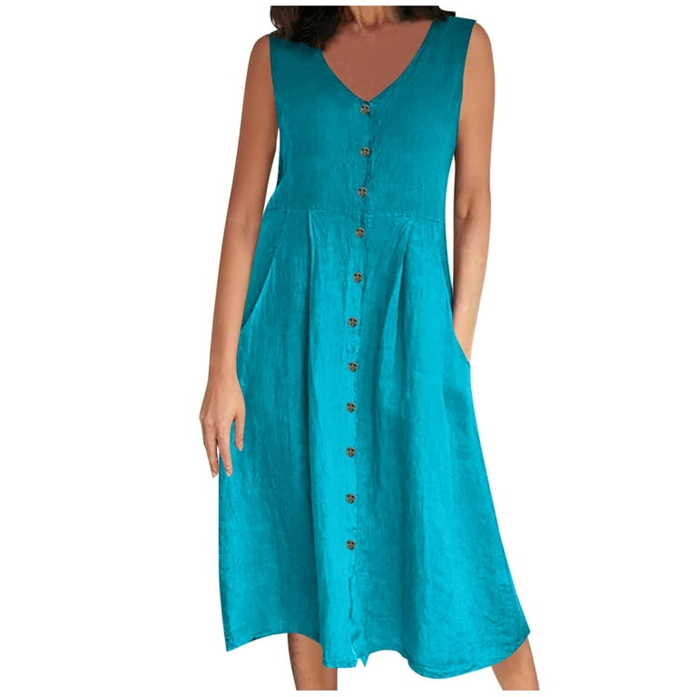 Vetsdori Womens Sleeveless Midi Dresses Cotton Linen Sundress Holiday Solid  Color Slip Dress,Pockets Summer Party Dress for Junior Vestido mujer -  Walmart.com