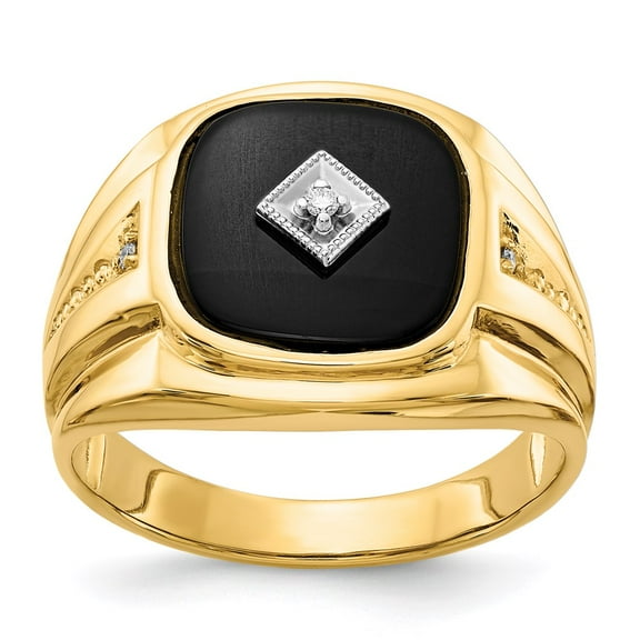 14K Two-Tone Gold Ring Band Men's Diamond Round Onyx Black