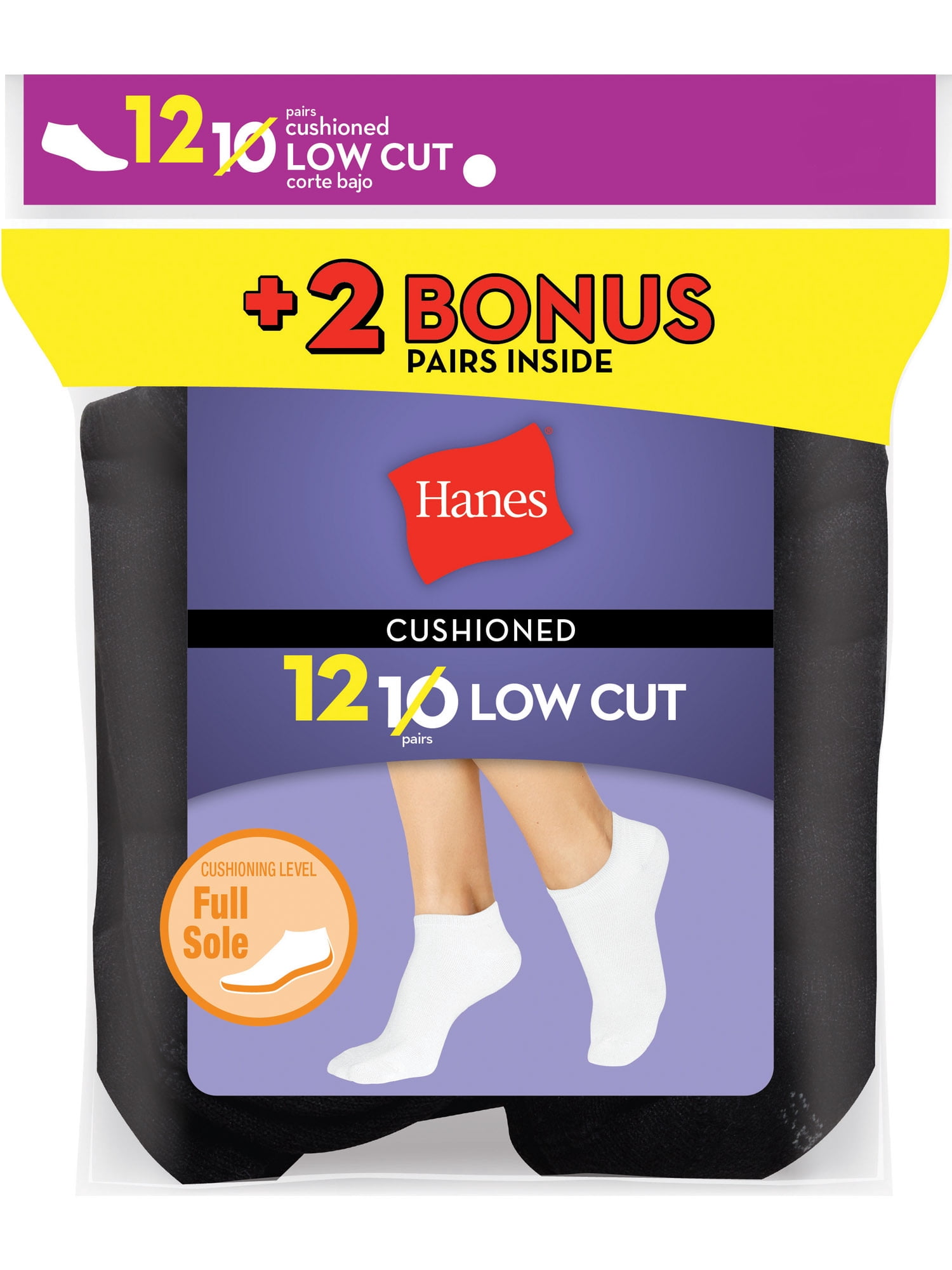 Hanes Women's Cushioned Low Cut Athletic Socks, 10+2 bonus pack