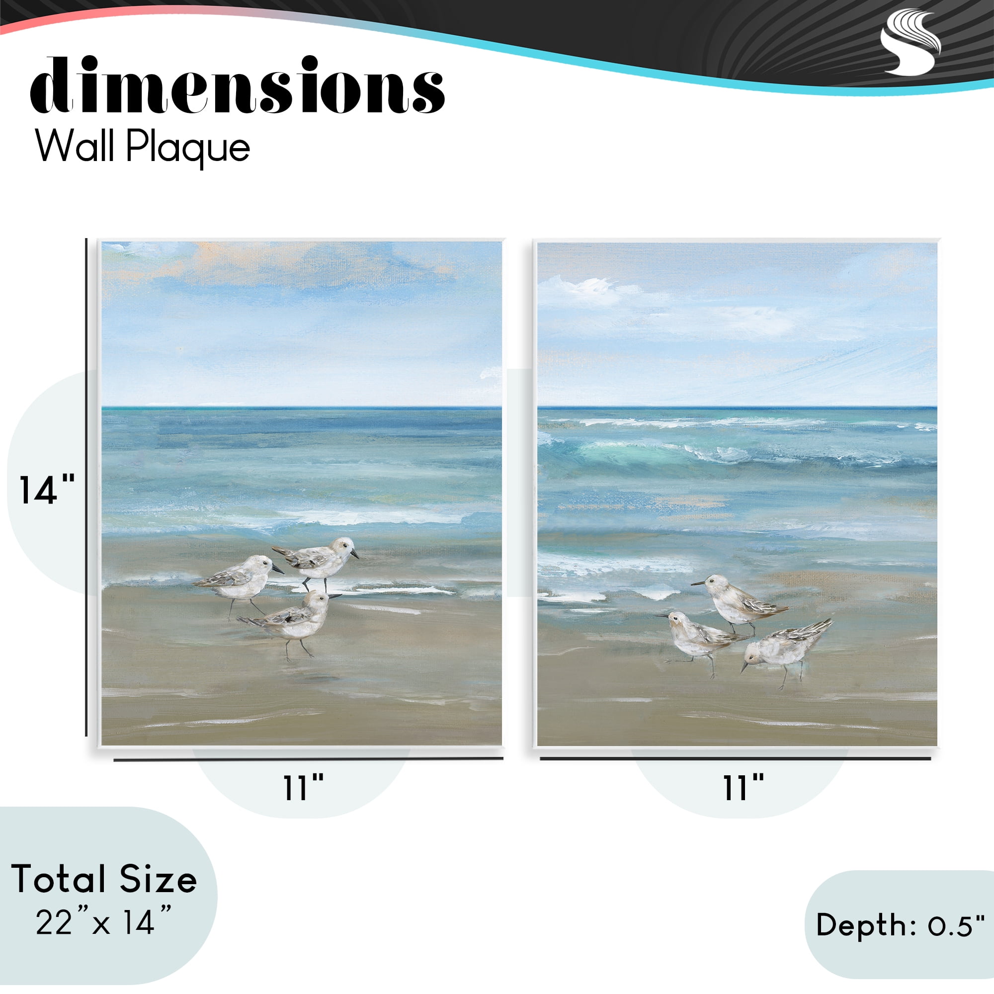 Stupell Industries Seaside Sanderlings at Dawn 2 Piece Wall Plaque Art Set, design by Nan