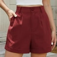 thumbnail image 7 of Clearance! Women's Linen Shorts High Waist Wide Leg Summer With Pockets Pleated Wrap Hem Zippered Casual Comfortable Lightweight Beach Shorts Red XL Size, 7 of 7