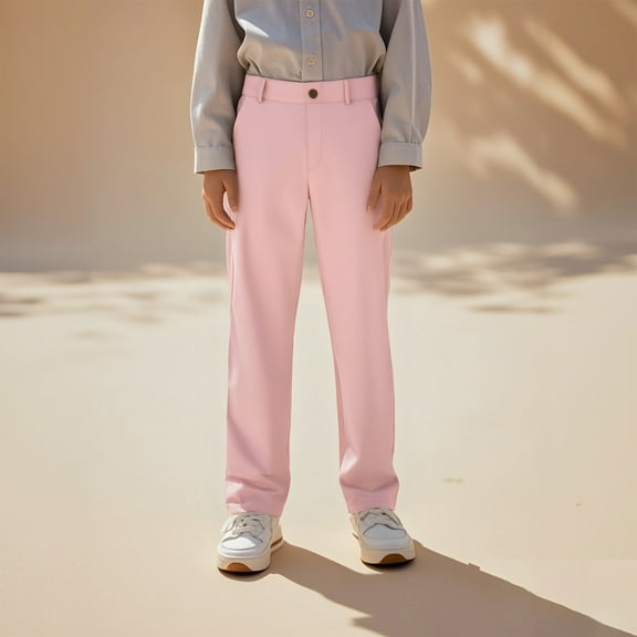 Boys School Uniform Pants Straight Pants with Pockets Pull On Chino Pants Stretch Pants Pink Uniform Pants Back To School Clothes Kid Boys Pants Size 9-10 Years