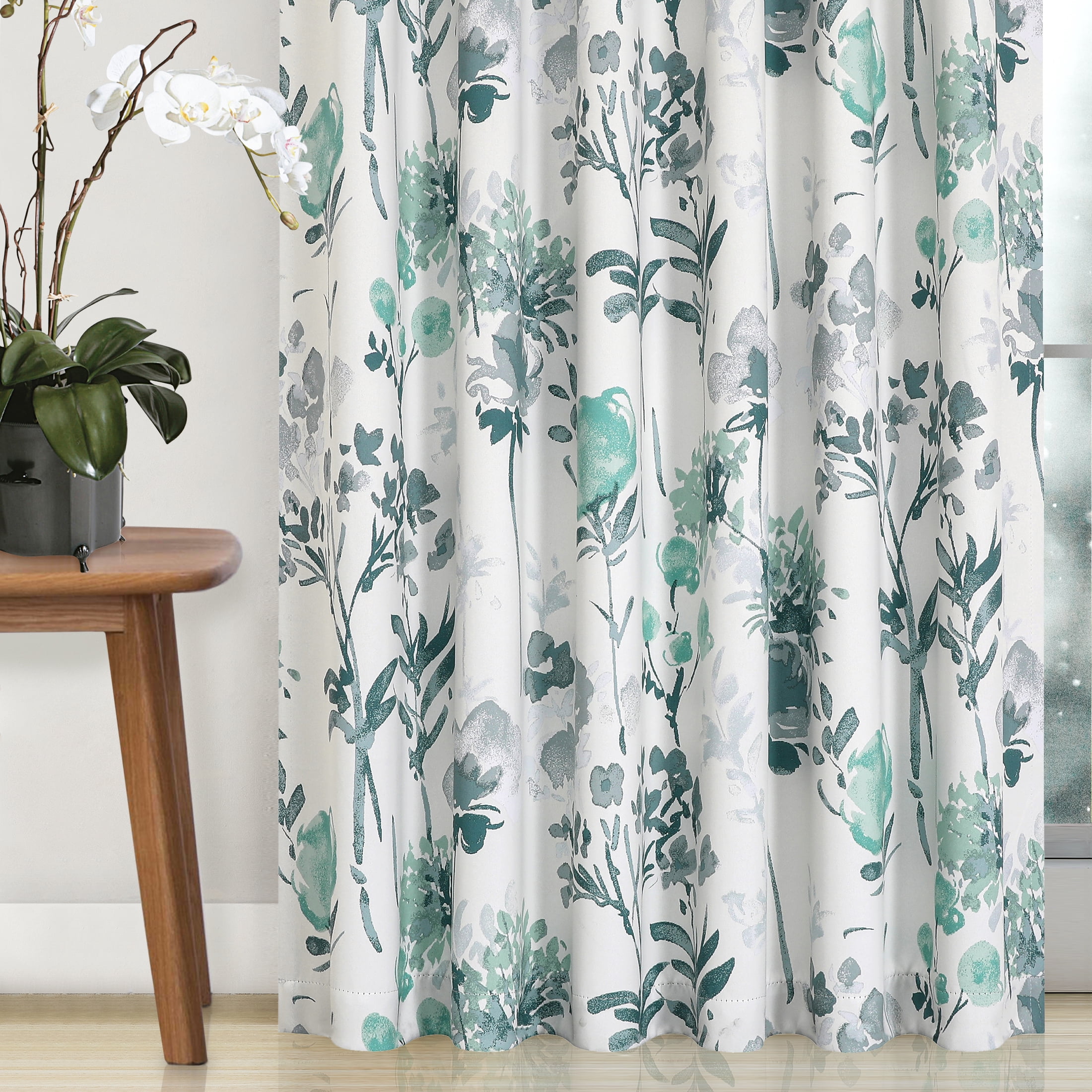 Decoultimatex Watercolor Floral Blackout Window Curtain Panels, Gray, 52"x 95"x 2
