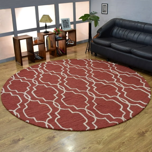 Rugsotic Carpets Hand Tufted Wool Eco-Friendly Area Rugs - 8'x8', Round, Red Beige, Modern Contemporary Design, High Pile Handmade Anti Skid Rugs for Living Room, Bed Room (K09014)