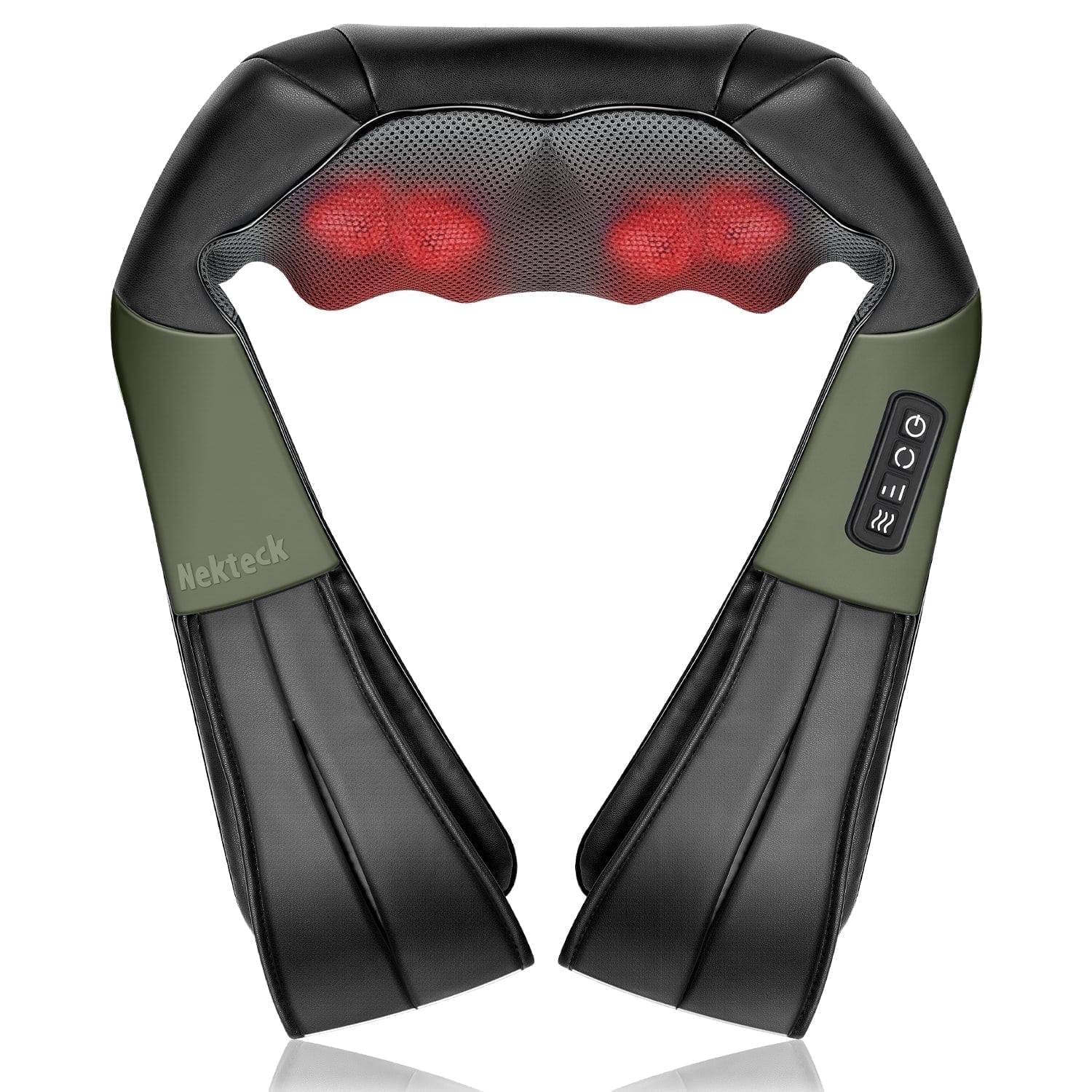 Nekteck Shiatsu Neck and Shoulder Massager with Heat for Pain Relief Deep Tissue, 2026 New Back and Shoulder Kneading Massage Pillow, Father Days/Birthday/Holiday Gifts for Women/Men, Army Green