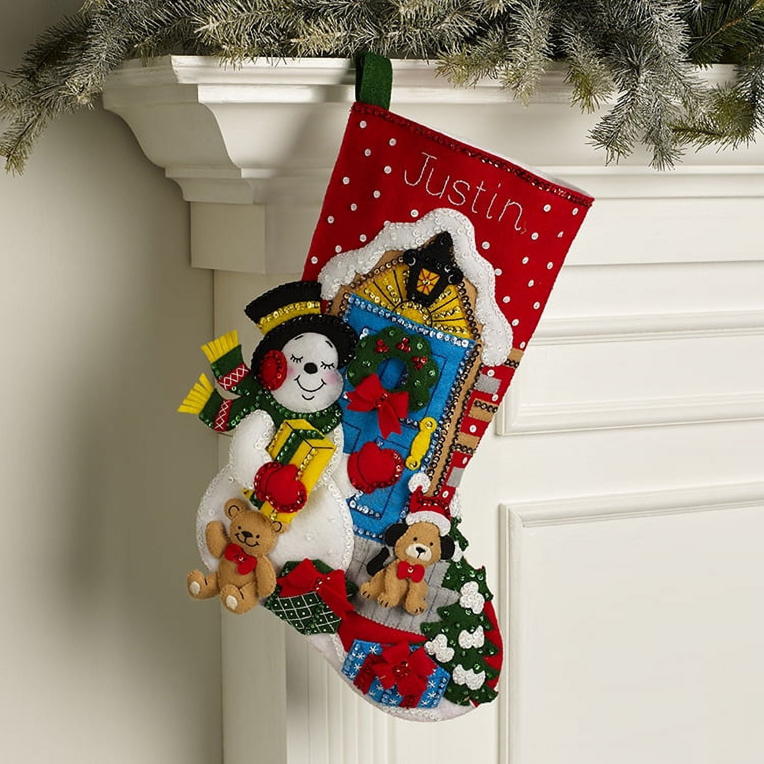 Bucilla Christmas Holiday Felt Applique Stocking Kit,WOODLAND  SNOWMAN,86201,18 