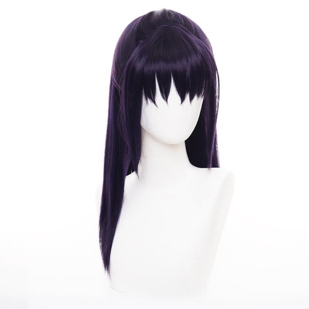 Peluca sintética para cosplay, color morado oscuro, 58 cm, medio arriba y medio abajo