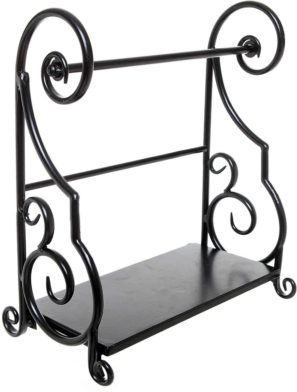 MyGift Black Metal Countertop Scrollwork Design Paper Towel Holder with Condiment Shelf