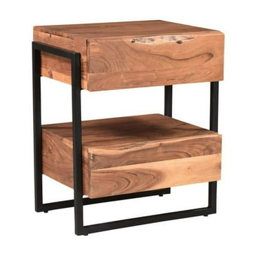 HomeRoots 28" Brown Two Drawer Wood and  Metal Nightstand