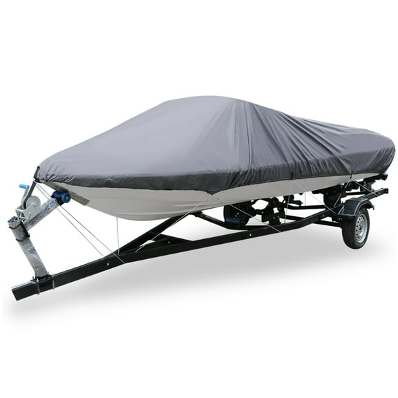 Unique Bargains 210D Trailerable Boat Cover Waterproof Fishing Ski Speedboat V-shape Silver Tone Gray For 14-16ft, 90" Beam V-hull Boat