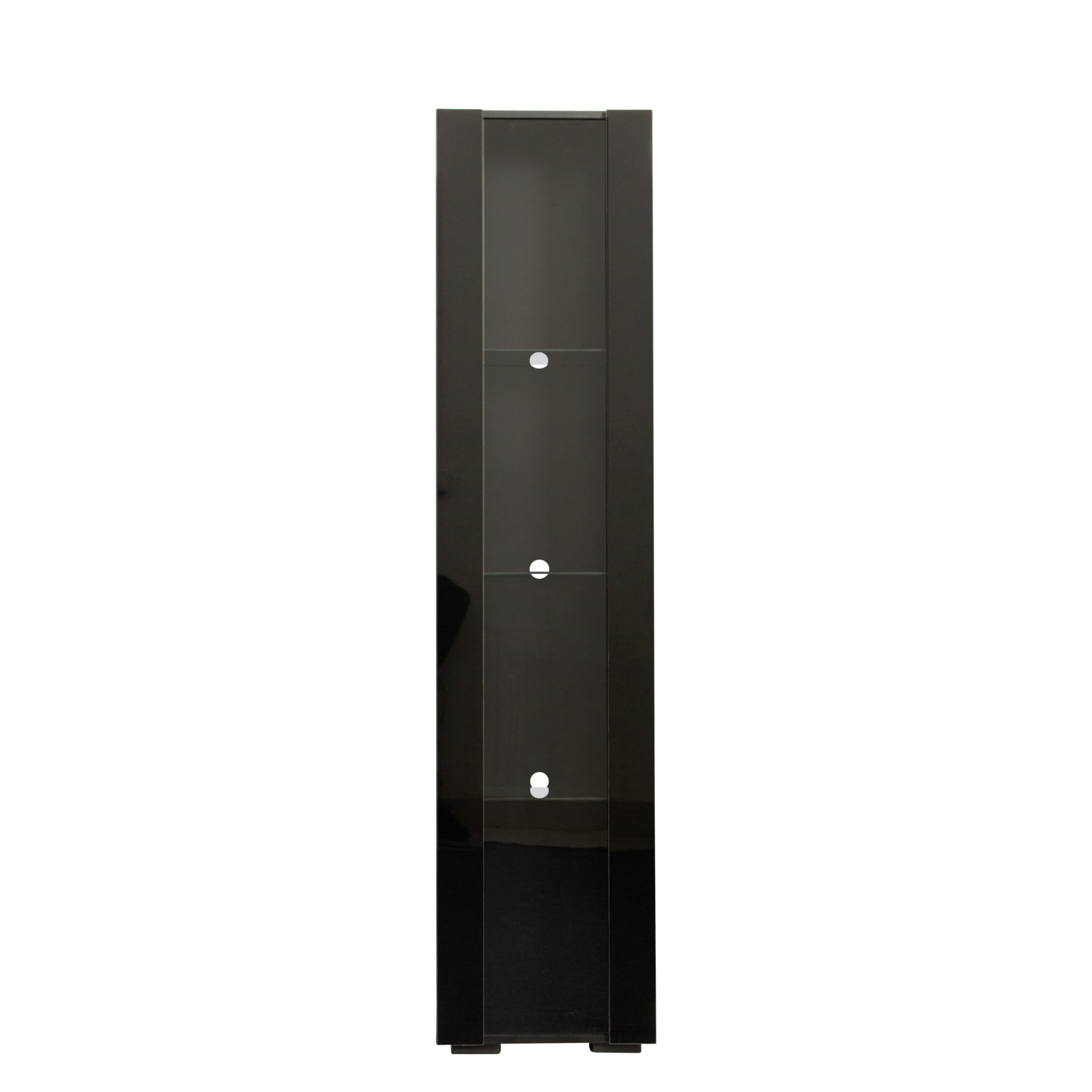 DEALTOPS Modern Display Cabinet with LED Lights, Lighted Glass Curio Cabinet with Glass Shelves, Black