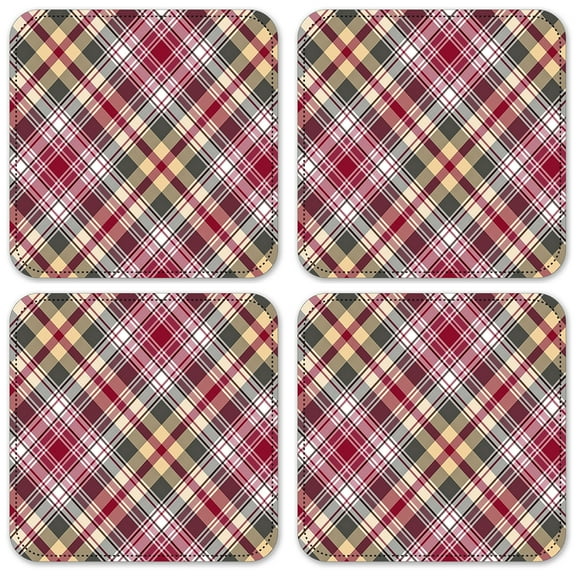 Vinyl Drink Coasters - Set of 4 - Plaid