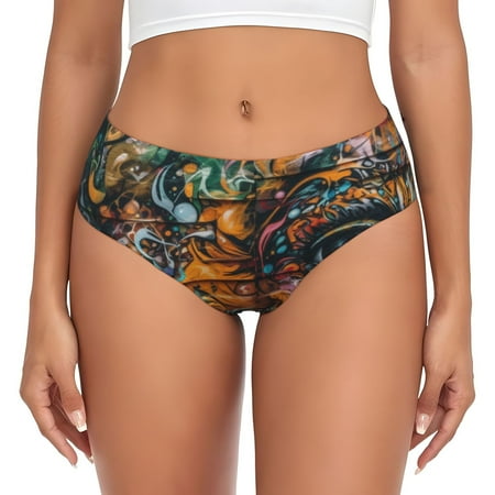 Naloa Colorful Graffiti Abstract Eye Womens No Show Cotton Underwear Mid-High Waisted Soft Ladies Panties Strech Breathable Briefs -4X-Large