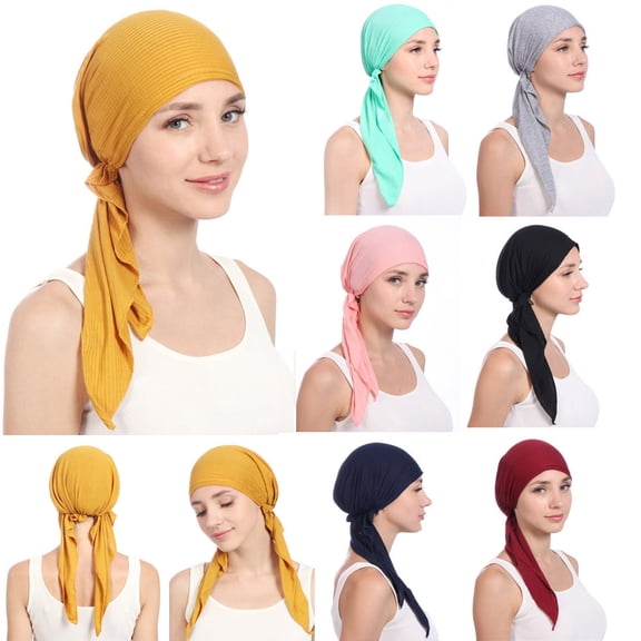Solid Color Long Tail Turban, Elastic Muslim Hijab Cap with Cotton Blend Fabric, Comfortable Head Wrap for Daily Wear, Prayer, and Modest Fashion-Black