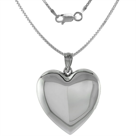 1 inch Sterling Silver Plain Heart Locket Necklace for Women 20 inch RL_30H