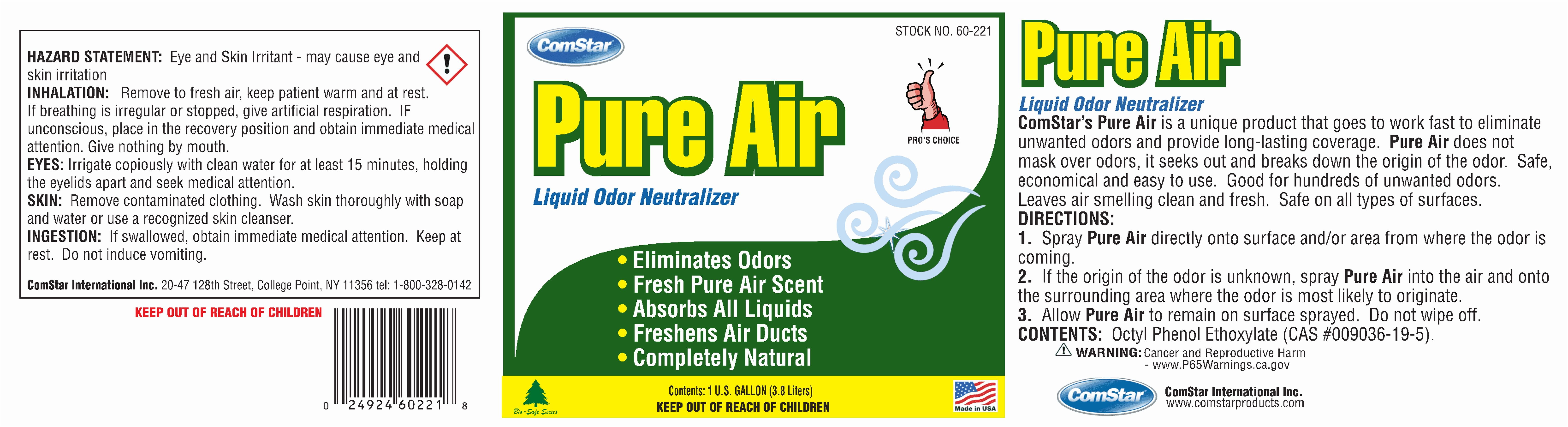 ComStar Pure Air Liquid, Odor Neutralizer, Fast-Acting, Long-Lasting Scent, Eliminates Unwanted Odors from HVACR Systems, Freshens Air in Homes, Offices & Vehicles, 1 Gallon (60-221)