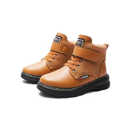 

SIMANLAN Child Casual Winter Shoes Warm Leather Booties School Non-Slip Round Toe Work Boot Khaki 3Y