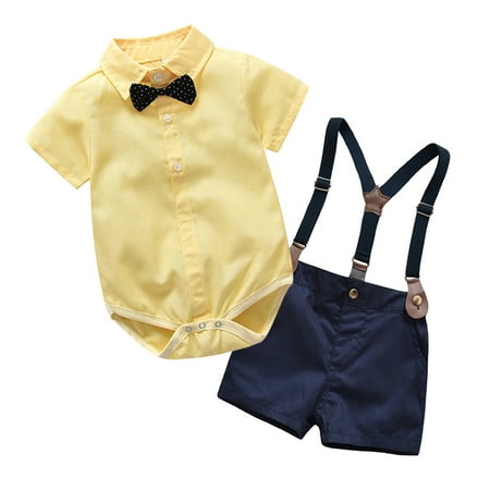 

Hunpta Infant Baby Boys Gentleman Bow Tie Romper+Shorts Overalls Outfits Clothes