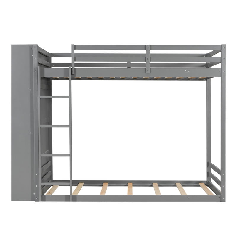 Twin-Over-Twin Size Teens Storage Bunk Bed with Drawers & Shelves, Kids Bed Frame with Built-In Ladder & LED Light Strip