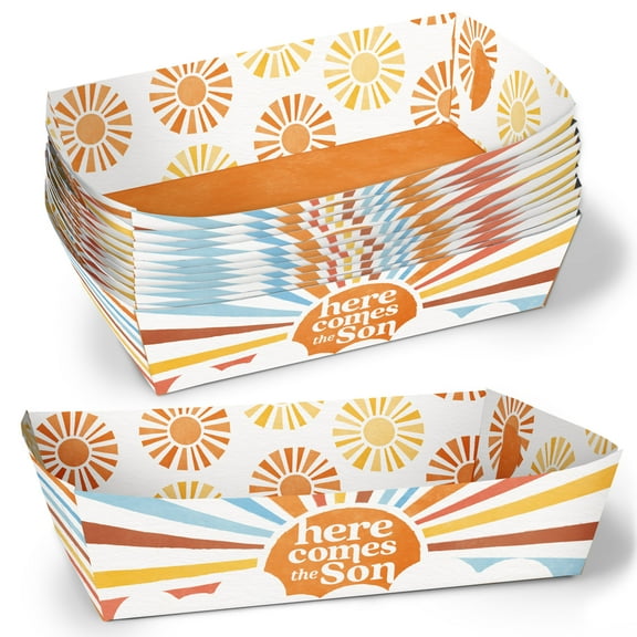 Big Dot of Happiness Here Comes the Son Party Paper Food Trays, Disposable Food Boats Double-Sided Holders for Nachos, Hot Dogs, French Fries - 12 Ct