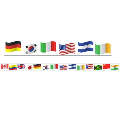 UPC: 0194629104826 | Charles Leonard World Flags Theme Magnetic Borders/Trims  Rectangle Cut  24  per Pack  2 Packs