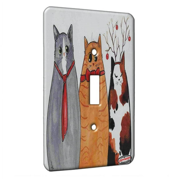 KuzmarK™ Single Gang Toggle Switch Wall Plate - Three Christmas Kitties Cat Art by Denise Every